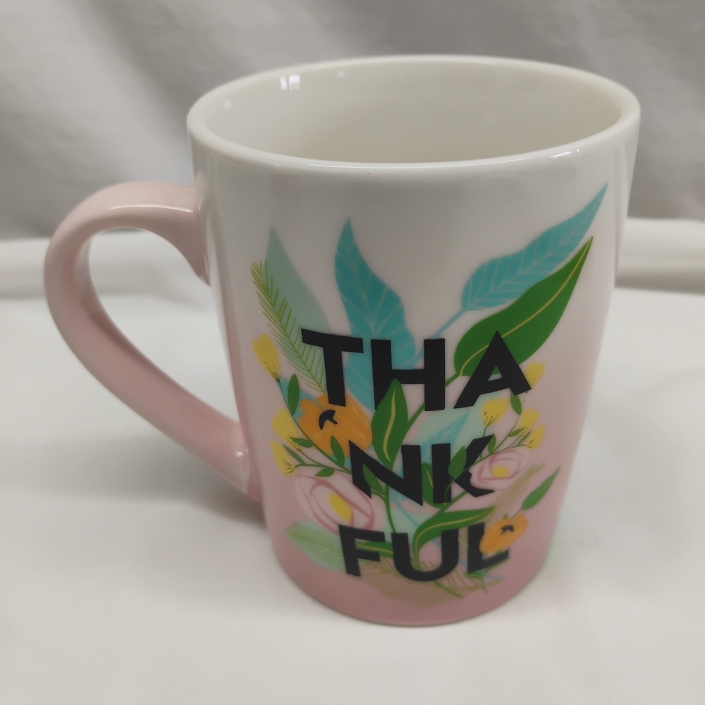 Starbucks 2020 ~ 10 oz "THANKFUL" Cup Mug Floral Pink & Green - Picture 2 of 7